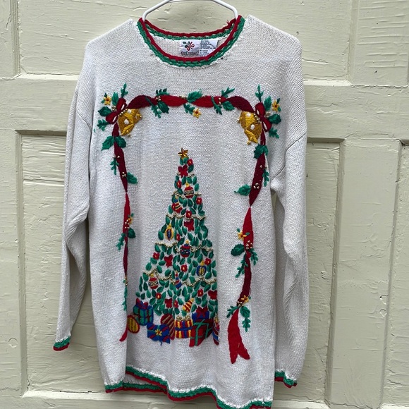 Super ugly Christmas sweater. Women’s medium. Men’s small. Vintage. Tree - Picture 1 of 5